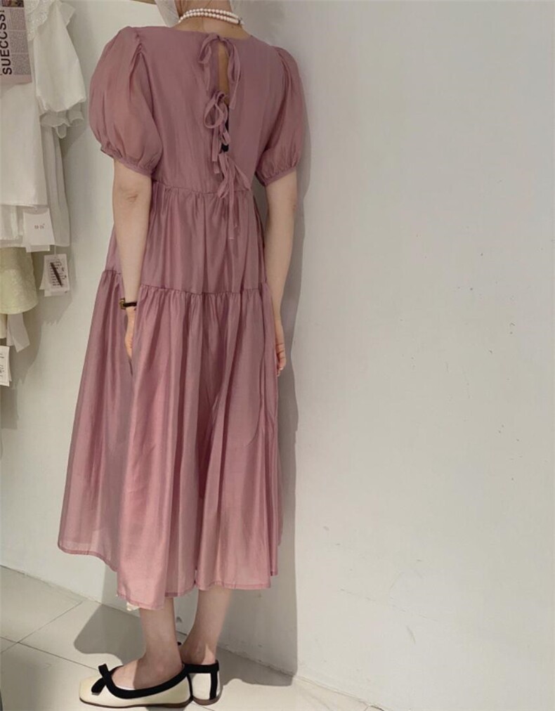 后背系带连衣裙，女装连衣裙，驿谷