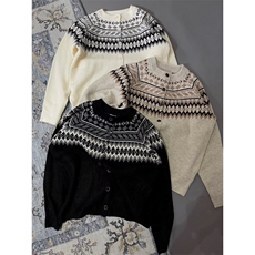 爱斯基摩北欧民族风提花费尔岛毛衣男女秋冬季慵懒风针织开衫外套，男装针织衫/毛衣，四季星座505