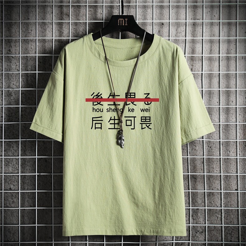 YT26028-P30亚麻短袖t恤男大码五分袖男宽松七分袖网格挂拍,男装T恤,电商A040A