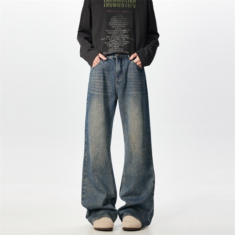 现货~~美式复古蓝宽松微喇牛仔裤3BK580-P45控79，男装牛仔裤，星座515