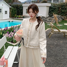 现货新款2025年春季花边拼接小香风外套1C119-8858-P155-K238，女装连衣裙，英标秀