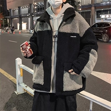羊羔绒外套男士冬季宽松潮牌立领夹克新款港风休闲上衣W5984-P56，男装棉衣，星座512-2