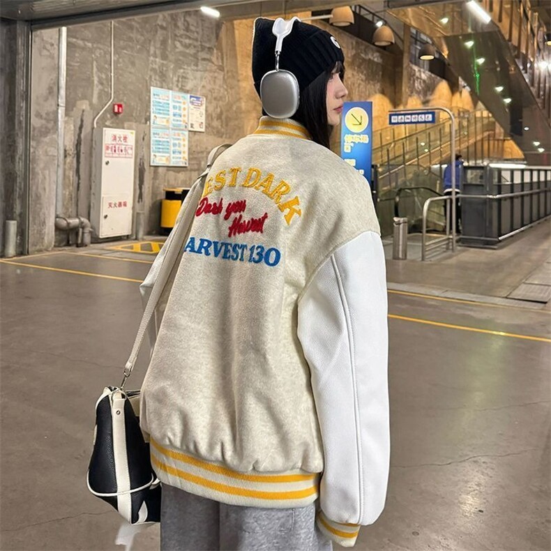 美式字母复古刺绣潮棒球服女外套2025春季新款百搭宽松复古夹克,男装夹克,星座1210-1