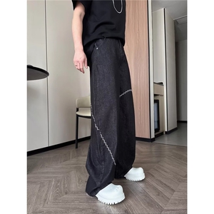 美式高街牛仔裤男潮牌复古计感宽松阔腿弯刀裤子NA102-P55图片
