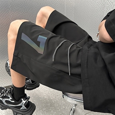 2023夏季冰丝透气舒适网眼短裤男大码反光印花休闲五分裤DK31-P35，男装休闲裤，电商A001-1