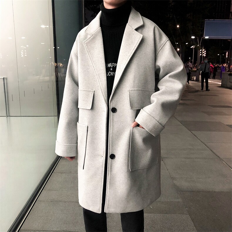 风衣中长款呢子纯色加大码大衣宽松风衣男A071-F01-P115，男装风衣，电商A071