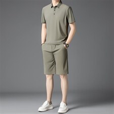 高端休闲运动套装男士夏季冰丝新款薄凉感短袖短裤俩件套百搭潮，男装牛仔裤，电商B212（原钱塘6029）