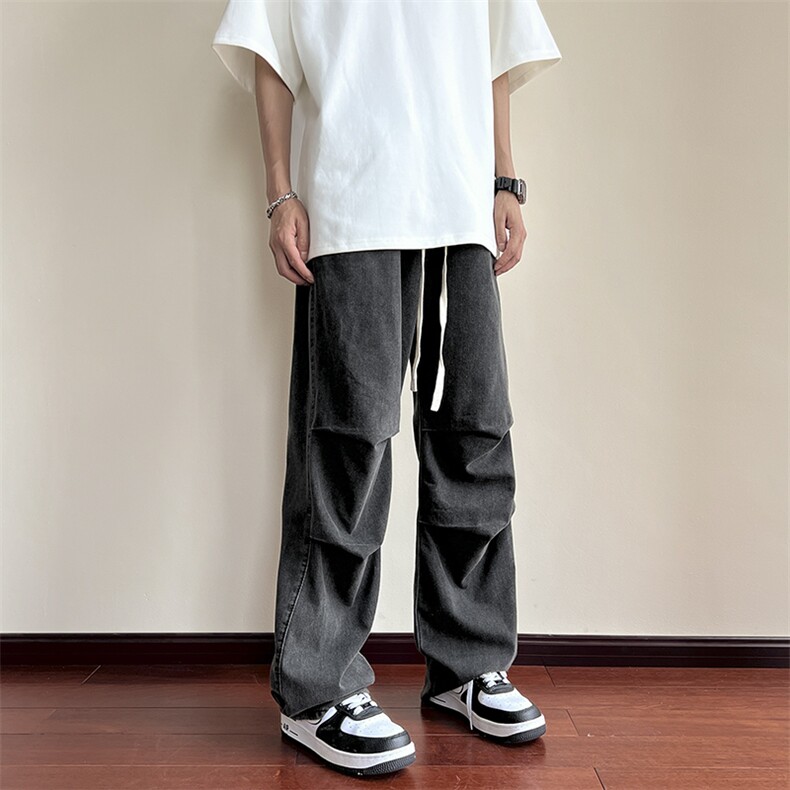 抖音品质-薄款宽松潮流直筒牛仔长裤伞兵裤DY54-P55,男装牛仔裤,星座808A-1