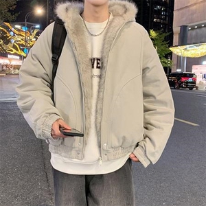 现货高品质美式高街冬季重磅硬挺短款座山雕毛领棉衣男女加厚外套