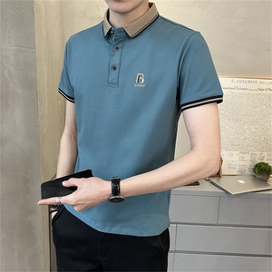 夏季店主风简约短袖POLO衫男修身休闲翻领刺绣拼色T恤 T2302-P45图片