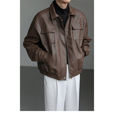 W9410-P70网图现货新款痞帅Pu皮衣潮牌垫肩皮夹克机车服外套，男装皮衣，星座1608-2