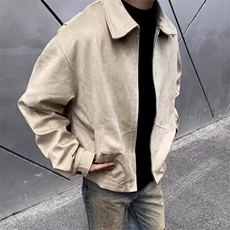 美式复古麂皮绒哈灵顿翻领夹克宽松休闲百搭短款外套JKK20P80，男装夹克，电商D256-2(原A064-2)
