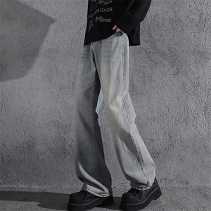 K024P48港风美式高街ins潮流百搭修身直筒微喇休闲牛仔裤图片