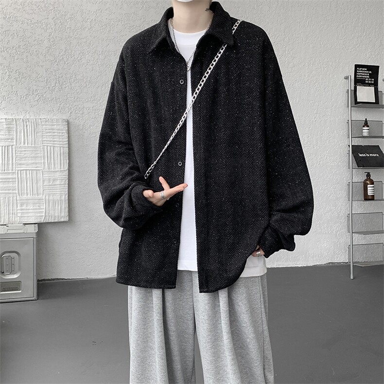 8XL-M人字纹小香风衬衫男生春秋衬衣宽松慵懒垂感外套CS29008P45,男装衬衫,电商B312
