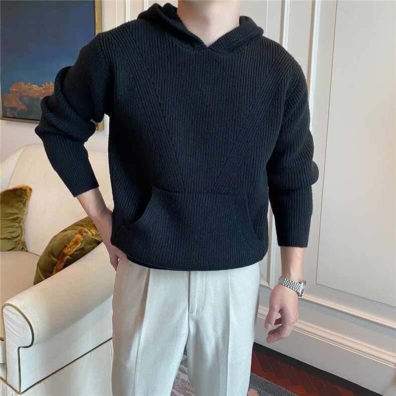 网络图YM91重磅连帽针织衫黑色蓝色红色M~3XL，男装针织衫/毛衣，星座1210-1