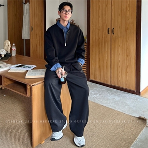 衬衫领假两件加绒卫衣男半拉链外套翻领长袖WY058-P48 加绒P52图片