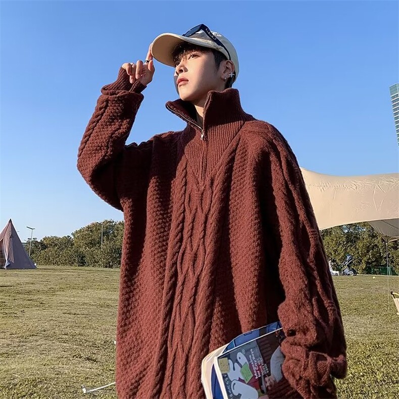 半高领毛衣男秋冬季小众几何麻花纹设计韩版套头百搭上衣M432-P55,男装针织衫/毛衣,星座1008-1