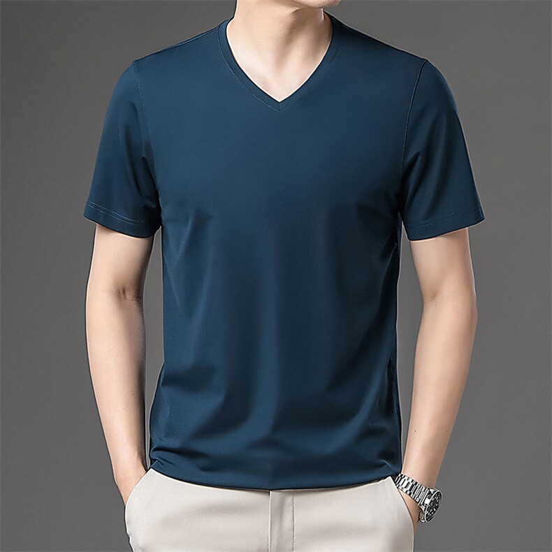 AC8812钱塘2020-3夏季男士纯色精品短袖V领休闲T恤P46图片