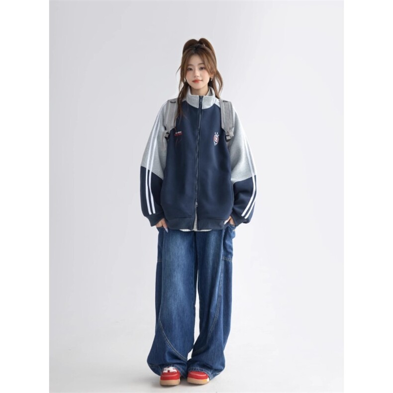 撞色刺绣立领开衫卫衣男女潮牌宽松休闲外套,女装短外套,星座1210-1