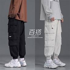 港风秋冬加厚百搭工装裤刺绣多口袋机能束脚休闲裤男加绒K53-P35，男装休闲裤，电商A099