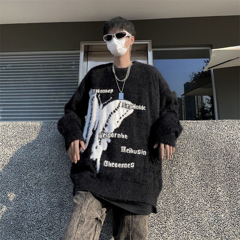 秋冬美式复古潮牌仿水貂毛蝴蝶毛衣男慵懒风针织衫上衣M1645-P55,男装针织衫/毛衣,星座512-4