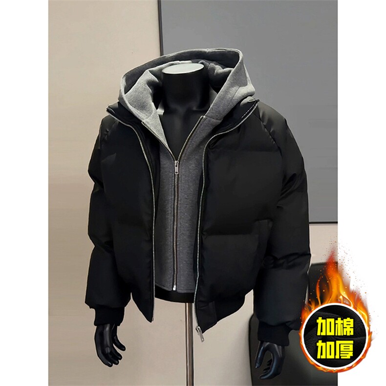 现货高品质重磅工艺美式高街假两件PU皮棉衣男女加厚棉服外套,男装棉衣,电商A443