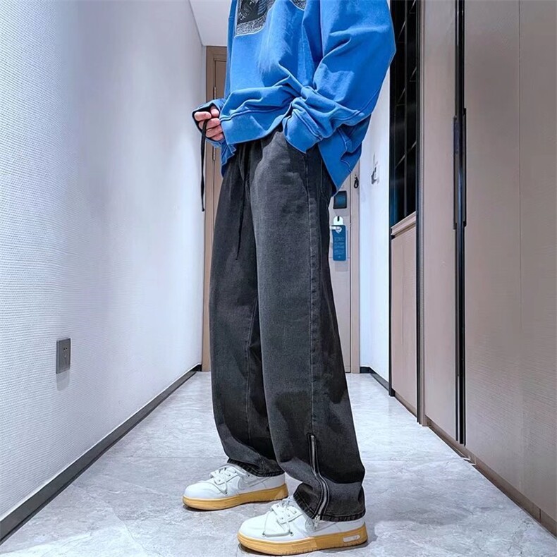 高街牛仔裤男秋冬款宽松设计感拉链直筒裤K513P40,男装牛仔裤,星座1116-2