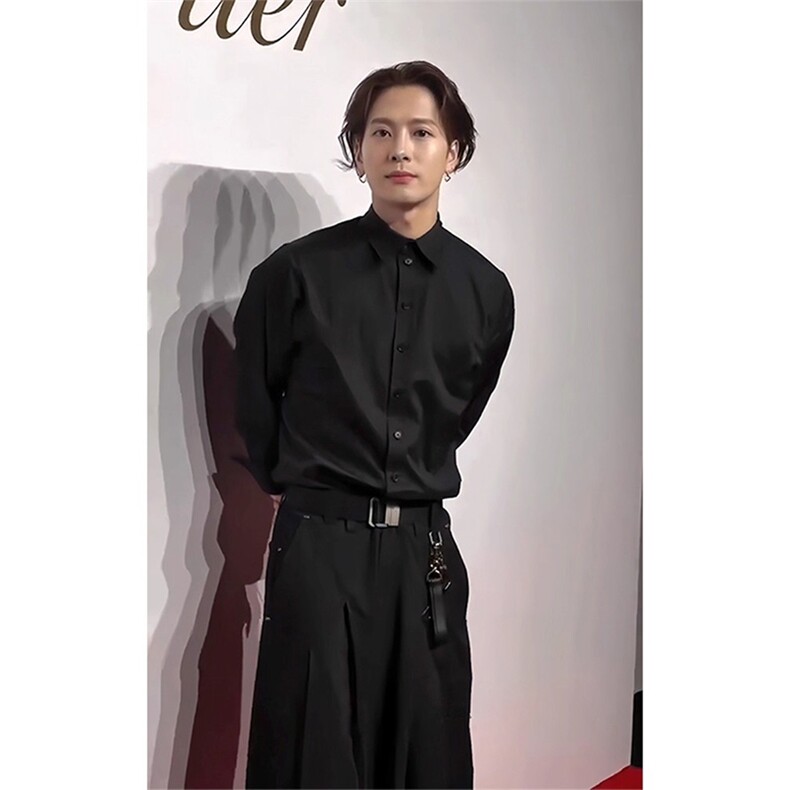 抖音得物品质二开26春装中性风冰丝休闲长袖衬衣垂感宽松上衣W88,男装衬衫,电商A486