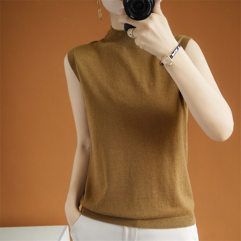 2025年秋季时尚百搭通勤简约休闲羊毛半高短袖，女装T恤，朝思羊绒