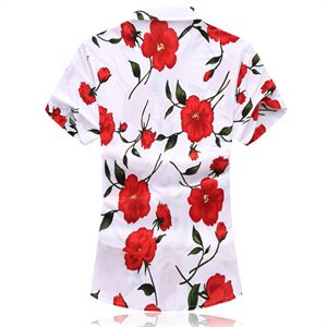 新款夏季男青年加肥大码潮男韩版花色衬衫印花短袖C238p45图片