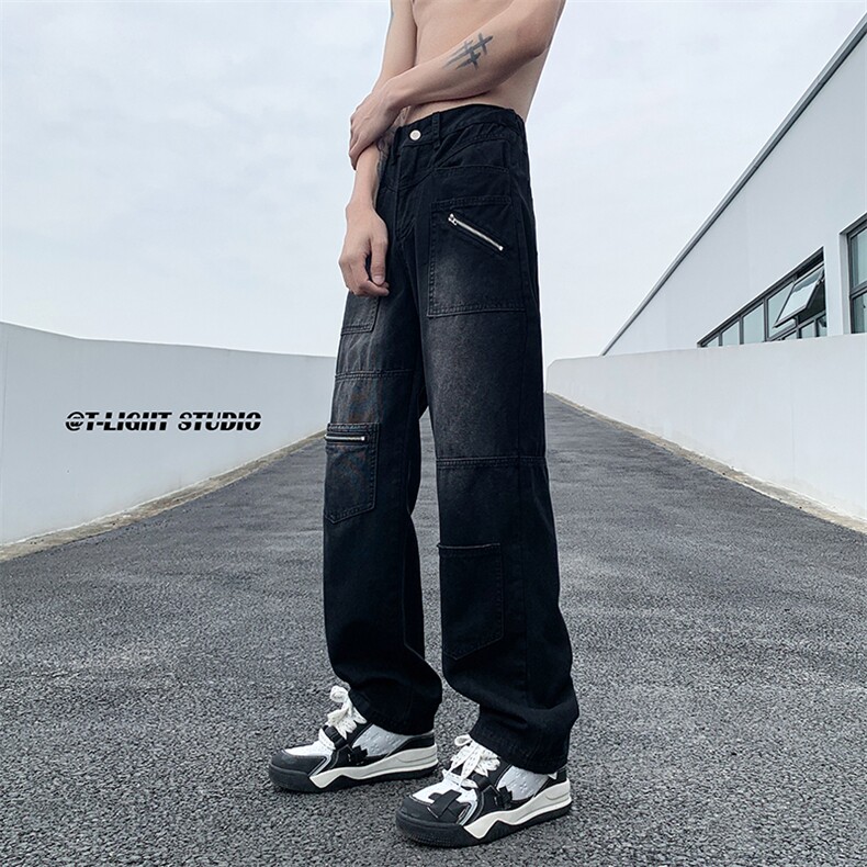 B221美式ins高街小众多口袋休闲拉链工装裤LK23043-P65控88,男装休闲裤,电商B221