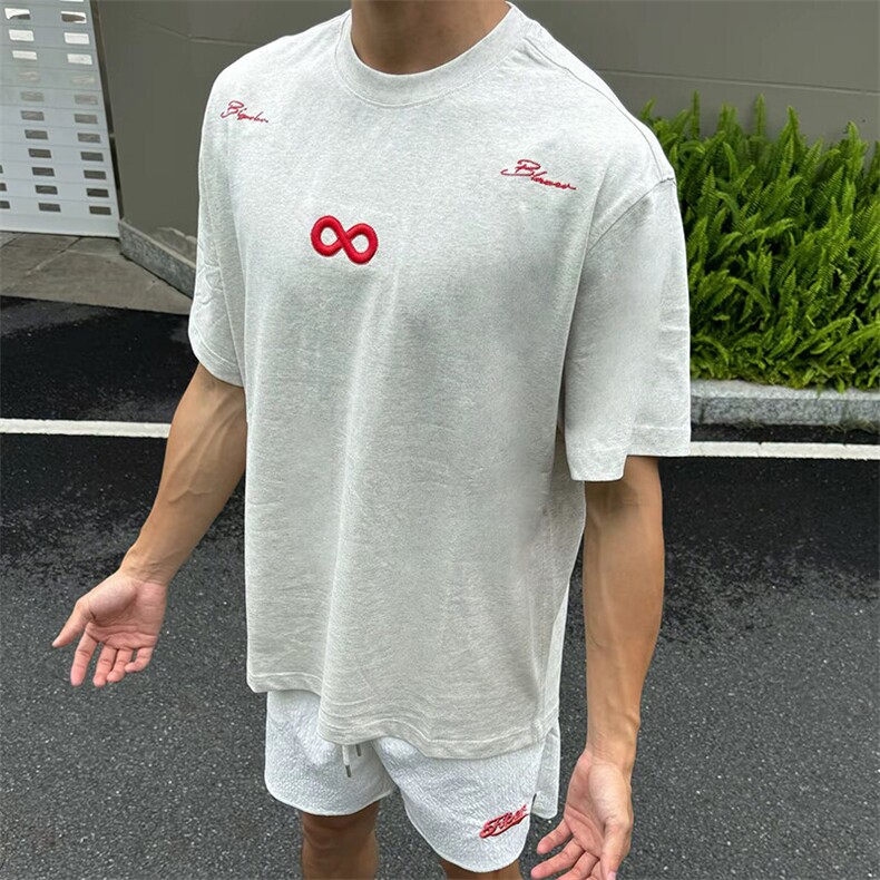 万针全刺绣解构设计260克重磅双纱纯棉高品质美式高街短袖T恤特35图片