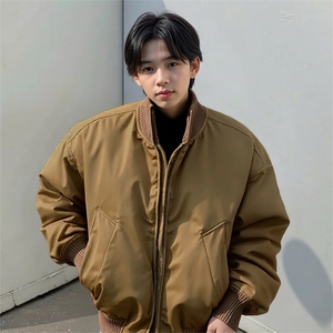 抖音得物 美式潮休闲夹克春季立领纯色复古工装加厚棉服外套MF01图片