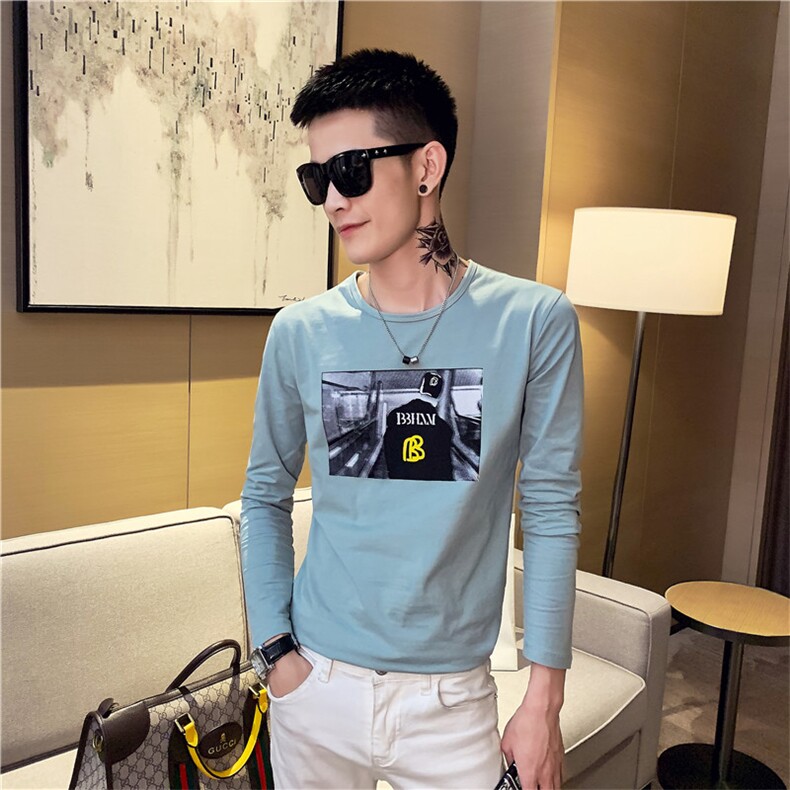 CT66052021精神小伙修身男式圆领长袖T恤潮黑,男装T恤,星座102A（原电商D309-1）