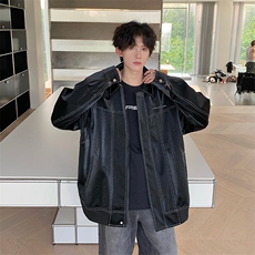 现货不缺货假两件皮衣美式水洗皮夹克外套1209-1-JK17-P108，男装夹克，星座1209-1