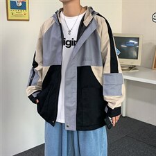 机能风拼接工装外套男士秋季ins潮牌潮流宽松连帽夹克W1216-P65，男装夹克，星座512-4