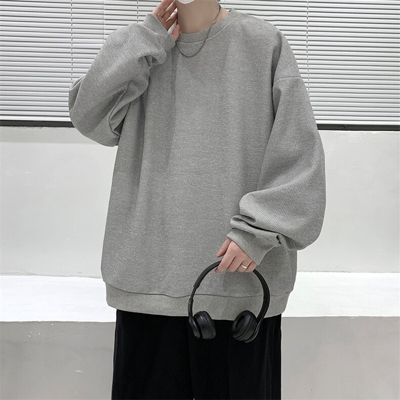 华夫格卫衣圆领卫衣男大码长袖t恤男外套HW76099-P30加绒款-P40,男装卫衣,电商A040