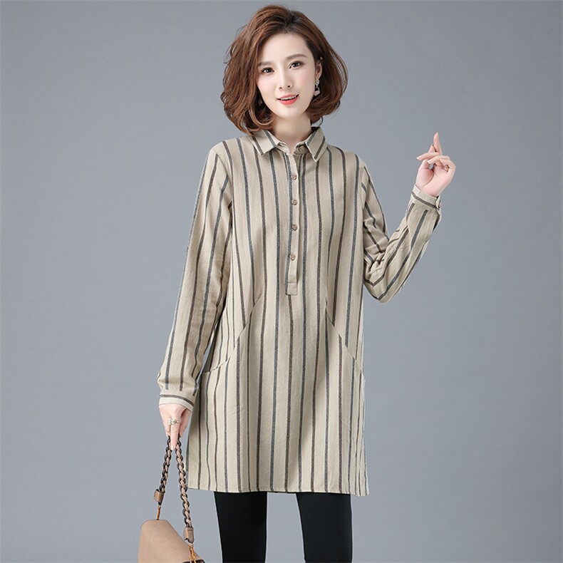 2021春季新款时尚百搭休闲条纹长款衬衫连衣裙,女装连衣裙,小林双子