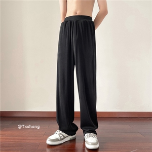 垂感休闲裤男士速干宽松拖地裤夏季褶皱薄款冰丝裤K4061-P45控58图片