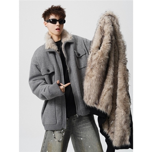 现货 高品质加绒加厚座山雕毛领外套冬季针织衫保暖棉服特P170图片