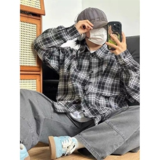 美式复古格子衬衫男秋季潮牌高街长袖衬衣青年百搭外套WL6032-p41，男装衬衫，星座1008