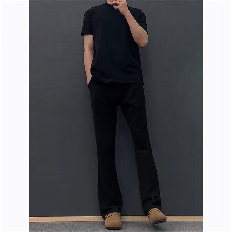 黑色冰丝微喇西裤男夏季薄款显瘦弯刀裤垂感凉感直筒裤西裤XKA59,男装西裤,星座302B