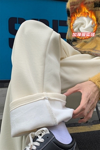 新款宽松保暖加厚银狐绒直筒拖地休闲裤男K1691J加绒-特P50控68图片
