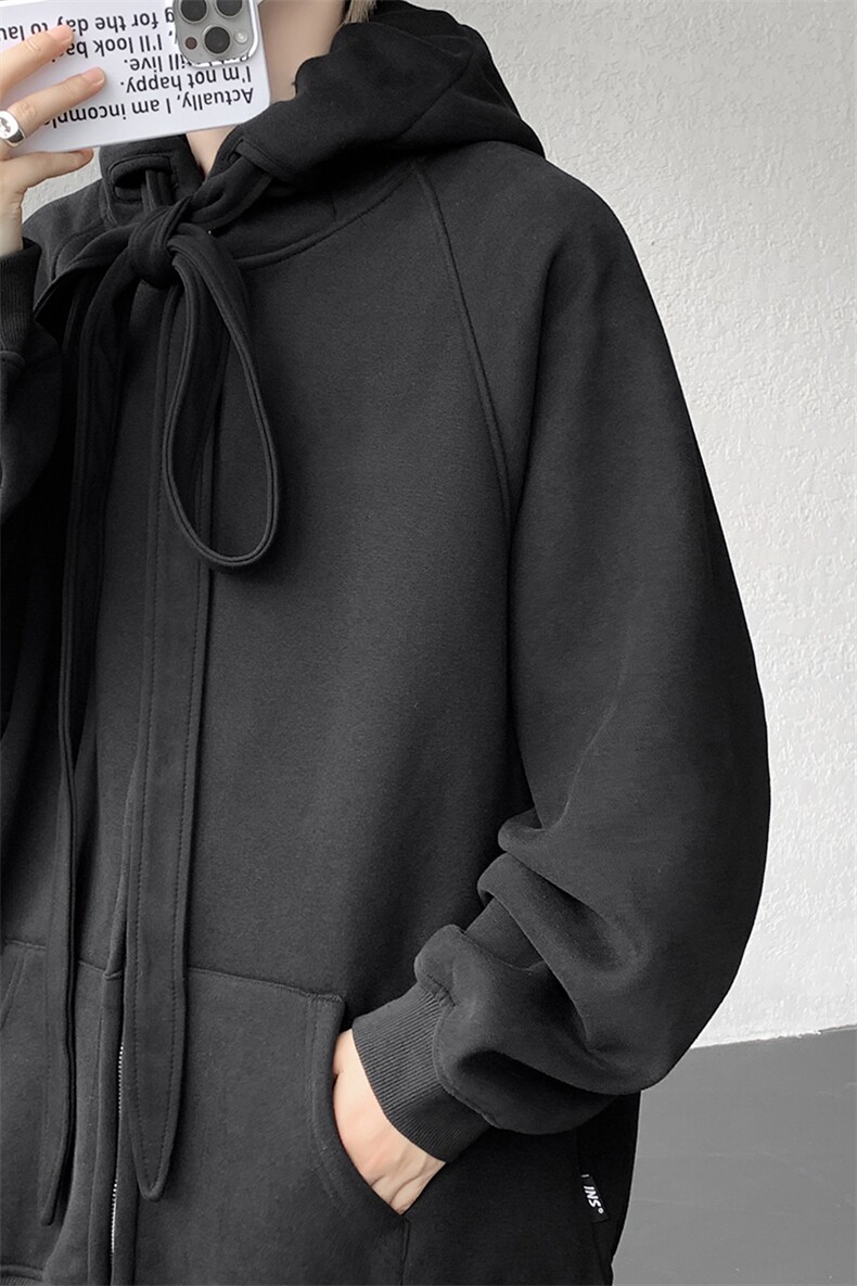8XL-M朝牌情侣美式绑带设计连帽卫衣宽松开衫外套男女WY35P58,女装短外套,电商D206-1