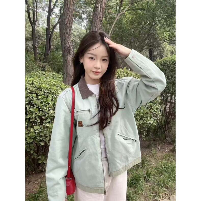 【有货】薄荷绿拼色工装外套男女春秋美式底特律夹克8152HH-特P68图片