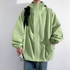 春季男士夹克潮流冲锋衣连帽户外外套纯色情侣款A266-JK8018-P45，男装夹克，电商A266