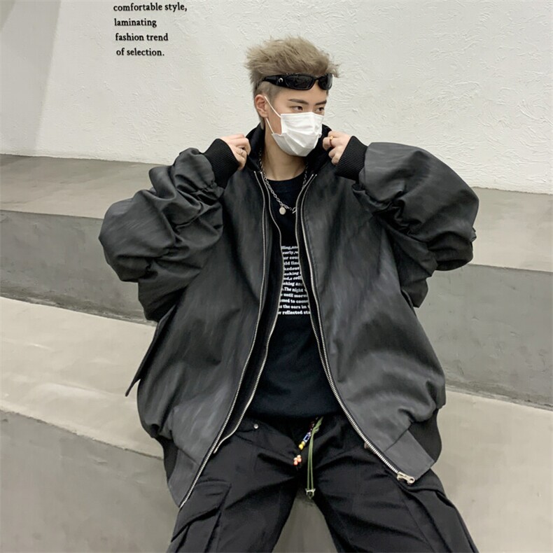 美式连帽假两件男秋季宽松休闲短款pu皮纹理夹克外套JK0936-P88,男装夹克,星座308B-1