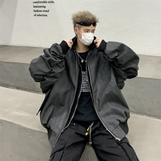 美式连帽假两件男秋季宽松休闲短款pu皮纹理夹克外套JK0936-P88，男装夹克，星座308B-1