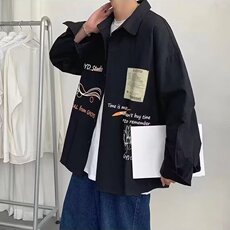 美式复古涂鸦设计感长袖衬衫男生秋季潮流休闲宽松青少年痞帅外套，男装衬衫，星座1210-1