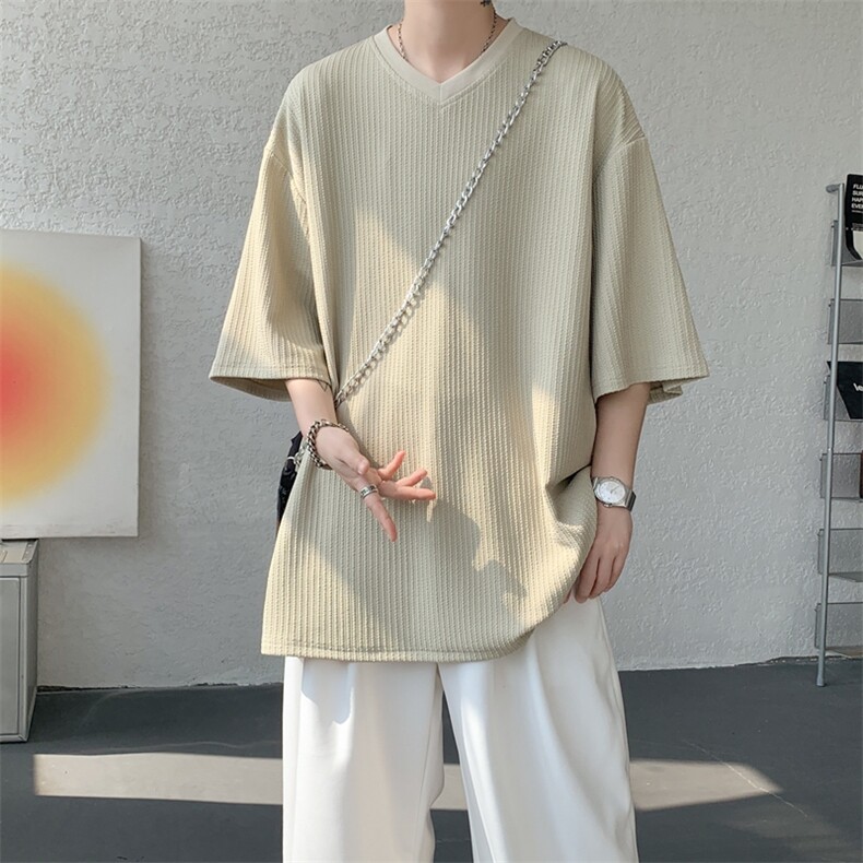 8XL-M短袖肌理感冰丝凉感T恤特大码鸡心领半袖纯色体恤DX1216/P28,男装T恤,电商B238
